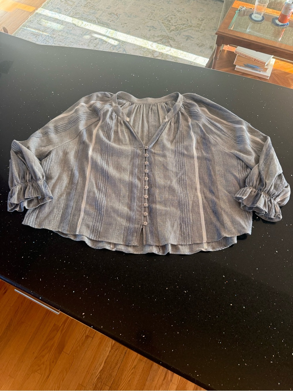 Light Blue Stripe Button-Front Women's Blouse